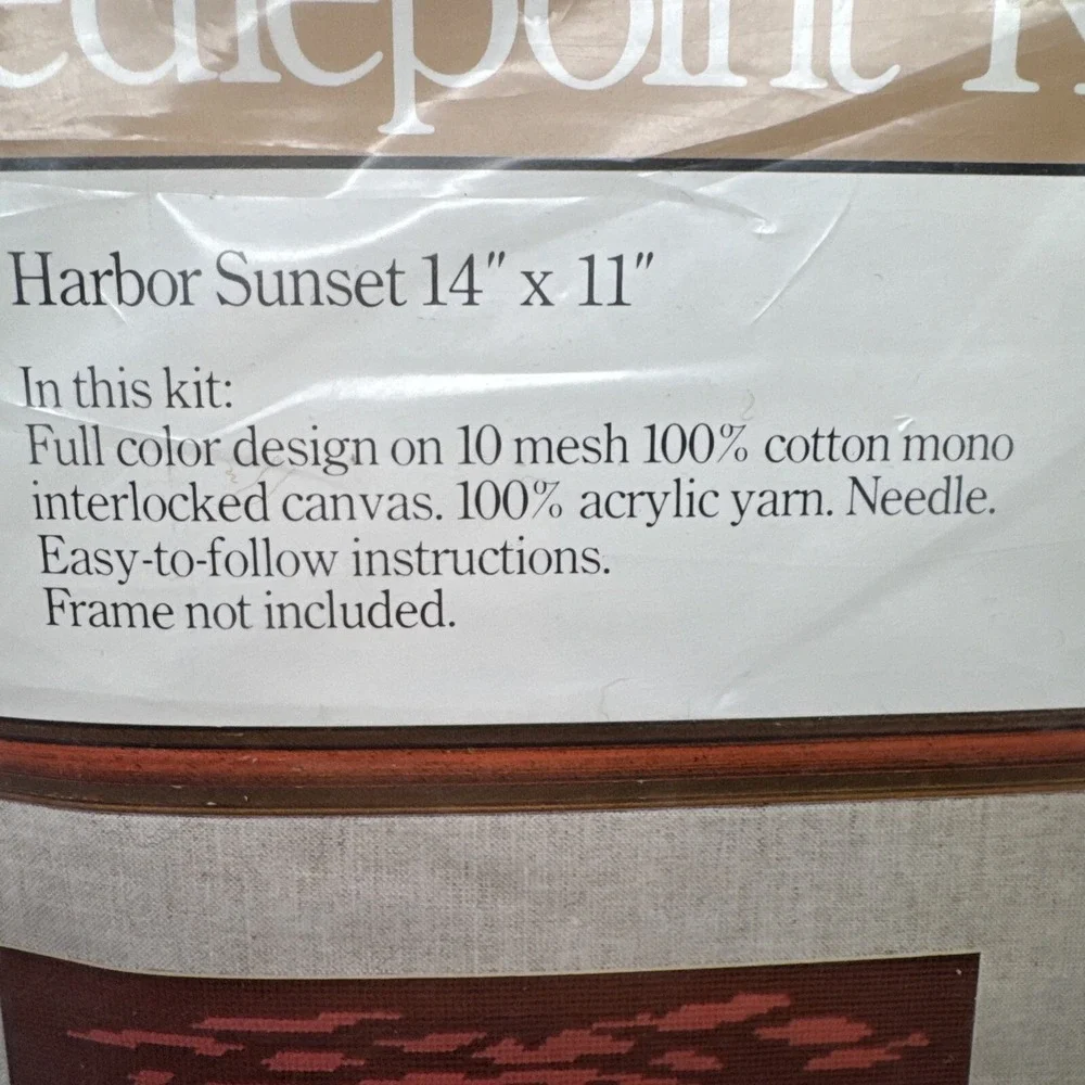 Caron Needlepoint Kit Harbor Sunset Boats Vtg 70s 4590 Nautical Coastal‎ Beach